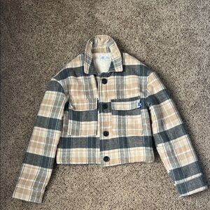 Hurley Beige and Gray Plaid Sherpa-Lined Jacket in Size Small